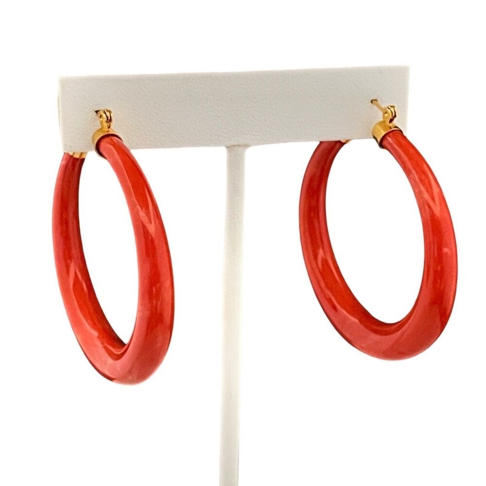 Vintage 1980s Lucite Hoop Earrings Gold Plated Leverback NOS - 8A